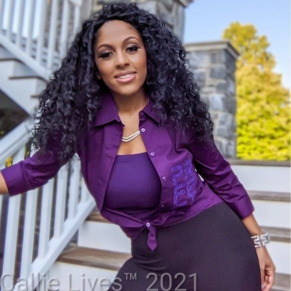 Elaine Professional Survivor: Purple Glitter Button Up Work Shirt purple black - Picture 13 of 16